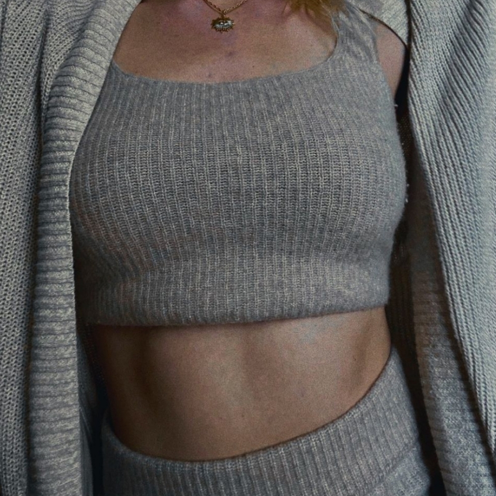 Everlane charcoal grey wool yak hair knit cozy stretch crop bralette tank top S